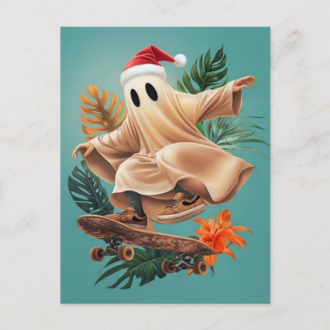 Skateboarding Santa Ghost Postcard (Front)