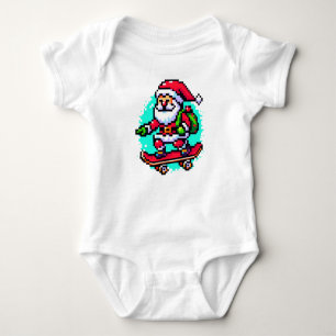 Skateboarding Santa: Quirky 8-Bit Christmas Baby Bodysuit