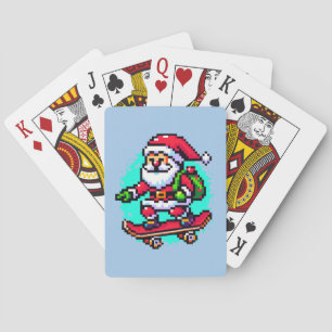 Skateboarding Santa: Quirky 8-Bit Christmas Playing Cards