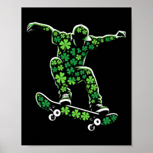 Skateboarding Shamrocks Boys Kids Mens St Patricks Poster