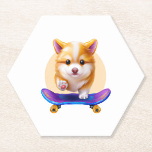 Skateboarding Shiba Inu Dog for Kids Paper Coaster