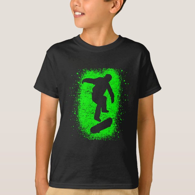 Skateboarding Shirt Skater Green Graffiti Art (Front)