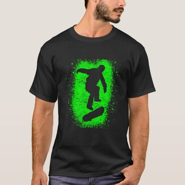 Skateboarding Shirt Skater Green Graffiti Art (Front)