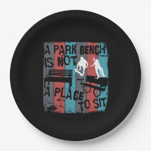 Skateboarding - Skateboarder Funny Park Bench Paper Plate