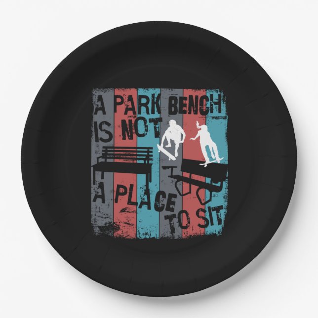 Skateboarding - Skateboarder Funny Park Bench Paper Plate (Front)