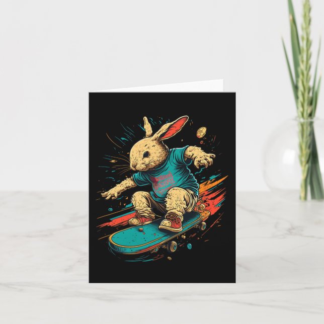 Skateboarding Skater For Teens Boy Girl Bunny East Card (Front)