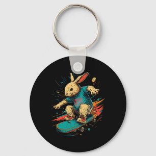 Skateboarding Skater For Teens Boy Girl Bunny East Key Ring