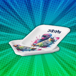 Skateboarding Skater Happy Birthday Monogram    Paper Plate