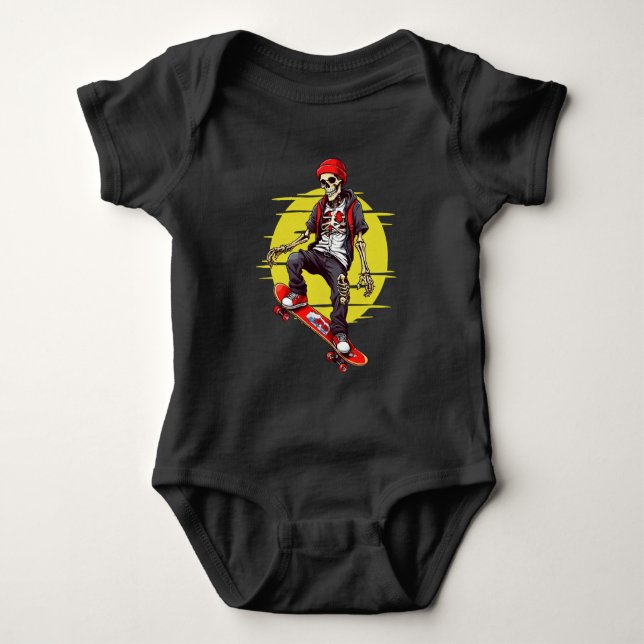 Skateboarding Skeleton Baby Bodysuit (Front)