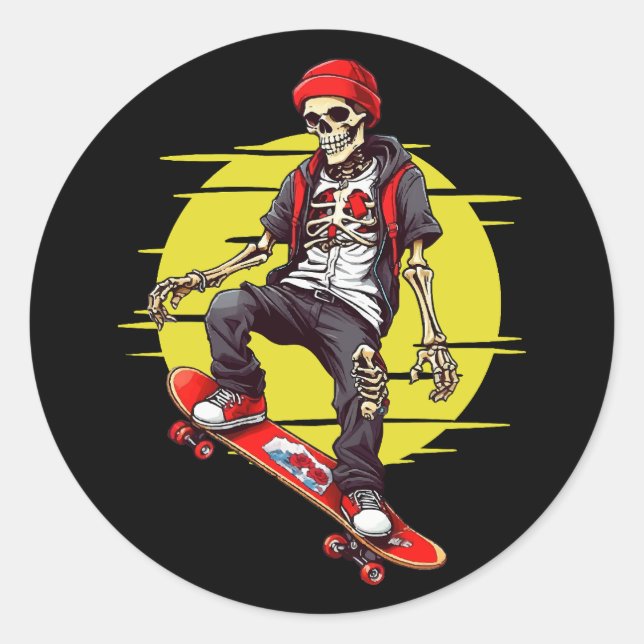 Skateboarding Skeleton Classic Round Sticker (Front)