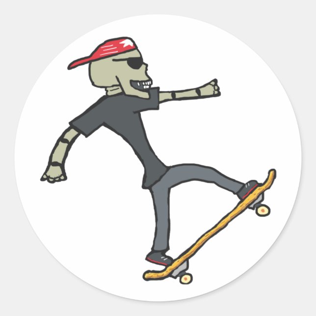 Skateboarding Skeleton Classic Round Sticker (Front)
