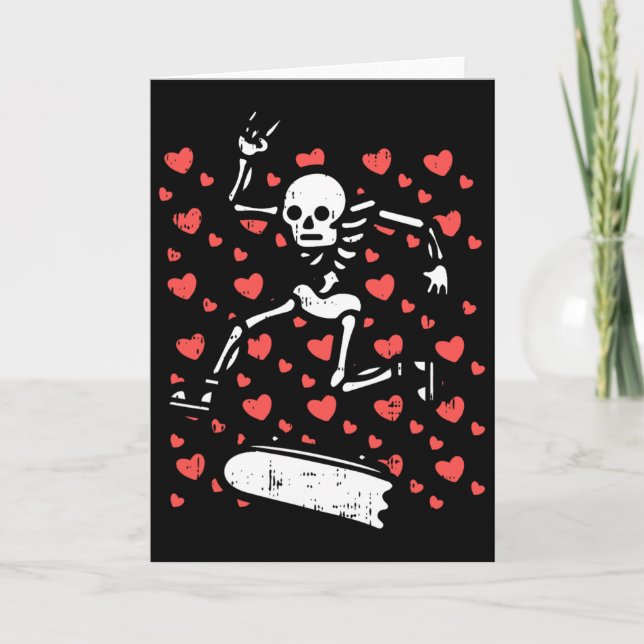 Skateboarding Skeleton Heart Valentines Day Love S Card (Front)