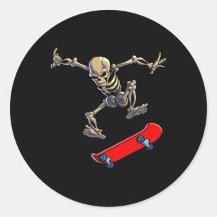 Skateboarding Skeleton Men Boys Skater Skateboard Classic Round Sticker