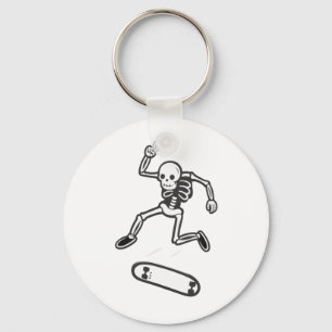 Skateboarding Skeleton Peace Sign Ollie Jump Fun Key Ring
