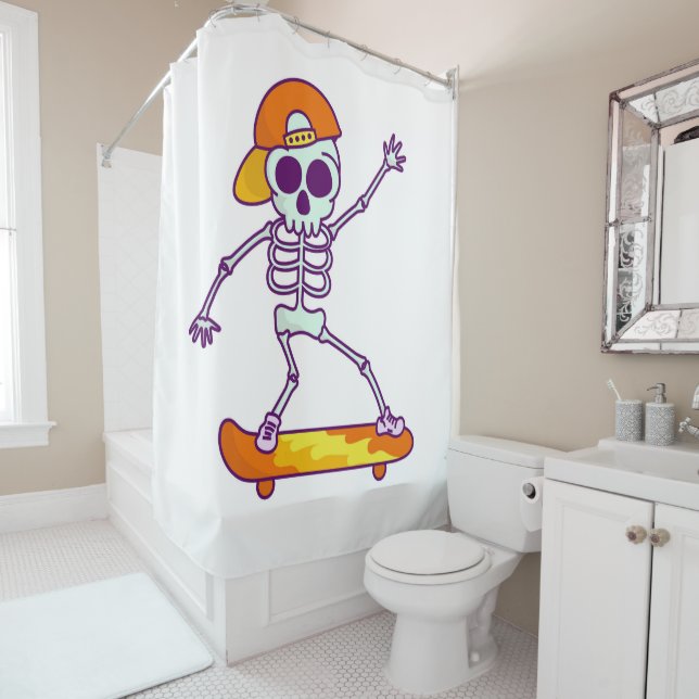 Skateboarding Skeleton Shower Curtain (In Situ)
