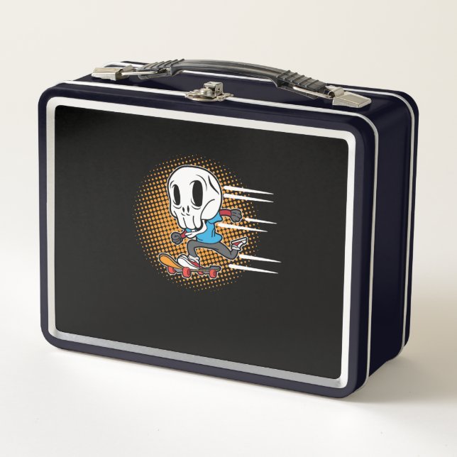 Skateboarding Skeleton Skateboarder Skateboard Metal Lunch Box (Front)