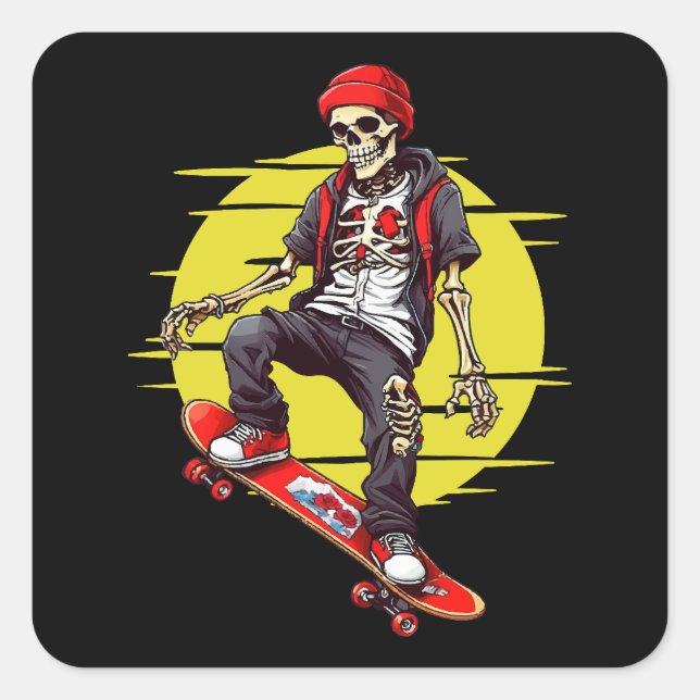 Skateboarding Skeleton Square Sticker (Front)
