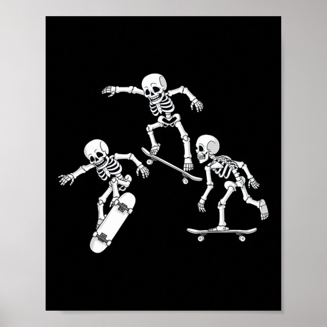 Skateboarding Skeletons Halloween Skater Boys Kids Poster (Front)