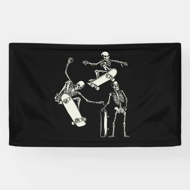 Skateboarding Skeletons Skeleton Skater Halloween Banner (Horizontal)