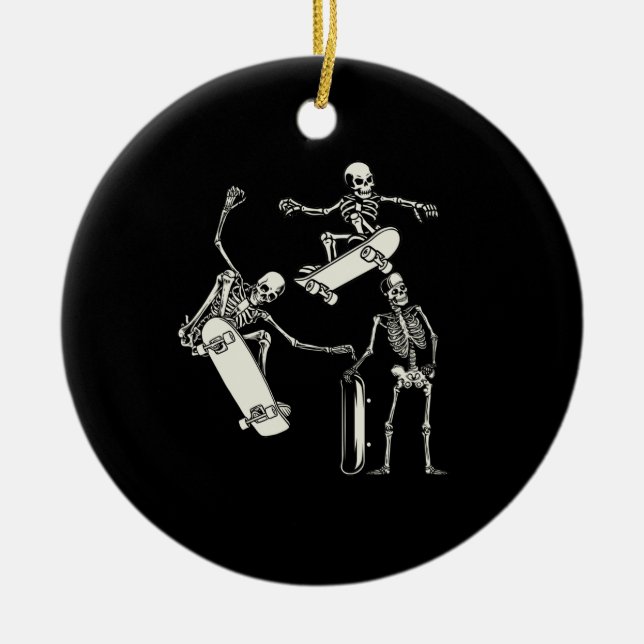 Skateboarding Skeletons Skeleton Skater Halloween Ceramic Tree Decoration (Front)
