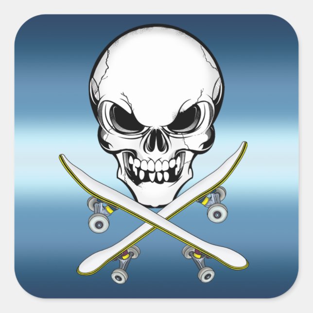 Skateboarding sticker with skull blue white (Front)