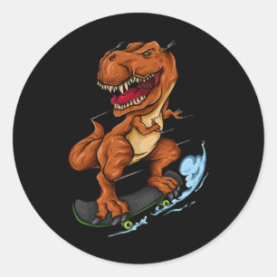 Skateboarding T-rex - Cute Trex Dinosaur Skateboar Classic Round Sticker