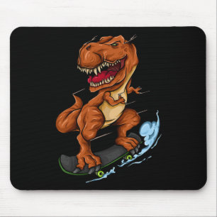 Skateboarding T-rex - Cute Trex Dinosaur Skateboar Mouse Mat