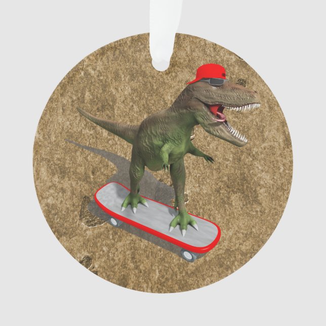 Skateboarding T-Rex Ornament (Front)