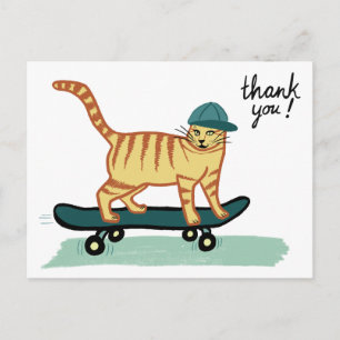 Skateboarding Tabby Cat THANK YOU Postcard