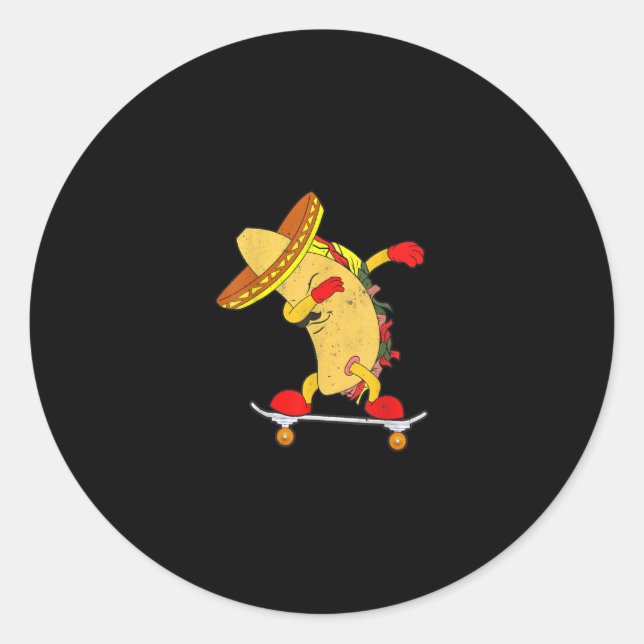 Skateboarding Taco On Skateboard Gift Skater Classic Round Sticker (Front)