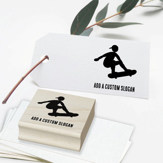 Skateboarding Teen - Silhouette with Custom Slogan Rubber Stamp (Creator Uploaded)