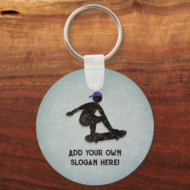 Skateboarding Teenager with your text both sides Key Ring (Front)