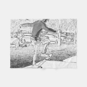 Skateboarding Trickster Sketch  Fleece Blanket