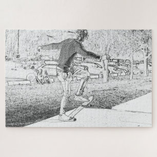 Skateboarding Trickster Sketch  Jigsaw Puzzle
