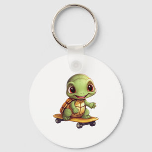 Skateboarding Turtle, Athletic Animal Design Key Ring