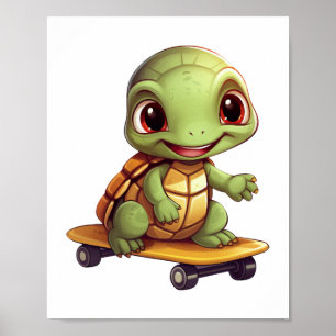 Skateboarding Turtle, Athletic Animal Design Poster