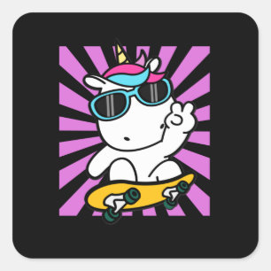 Skateboarding Unicorn Cute Kawaii Skater Square Sticker