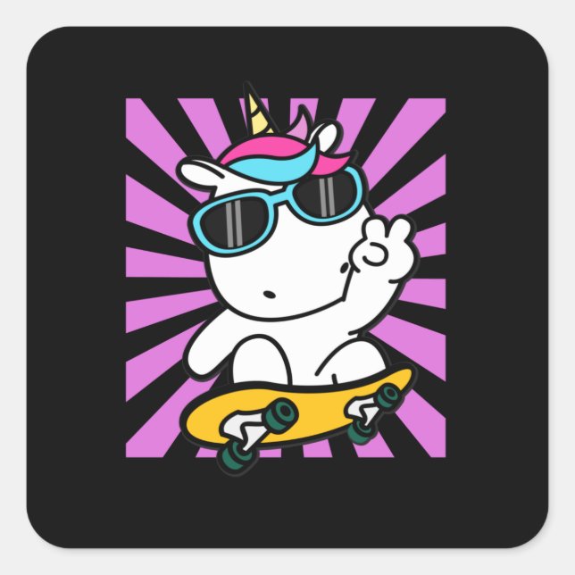 Skateboarding Unicorn Cute Kawaii Skater Square Sticker (Front)