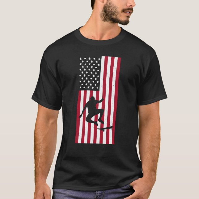 Skateboarding Vintage American Flag Skateboarding T-Shirt (Front)