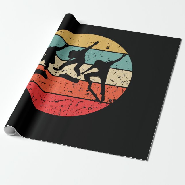Skateboarding - Vintage Skateboarder Retro Wrapping Paper (Unrolled)