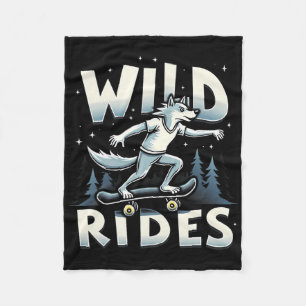 Skateboarding Wolf Spirit Animal Wolf Wild Rides  Fleece Blanket