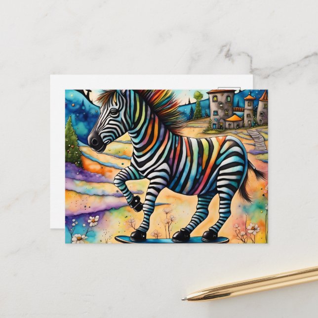 Skateboarding Zebra Postcard (Front/Back In Situ)