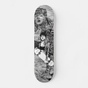 Skateboards femme tatouée style urbain sur bois