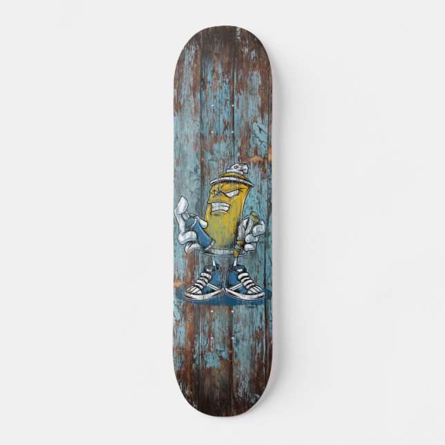 Skateboards graffiti sur planche en bois usée (Front)