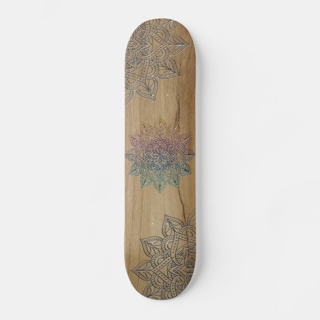 Skateboards mandala gravé dans bois (Front)