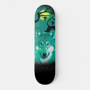 Skateboards+Wolf+Watercolor+green+blue+modern Skateboard