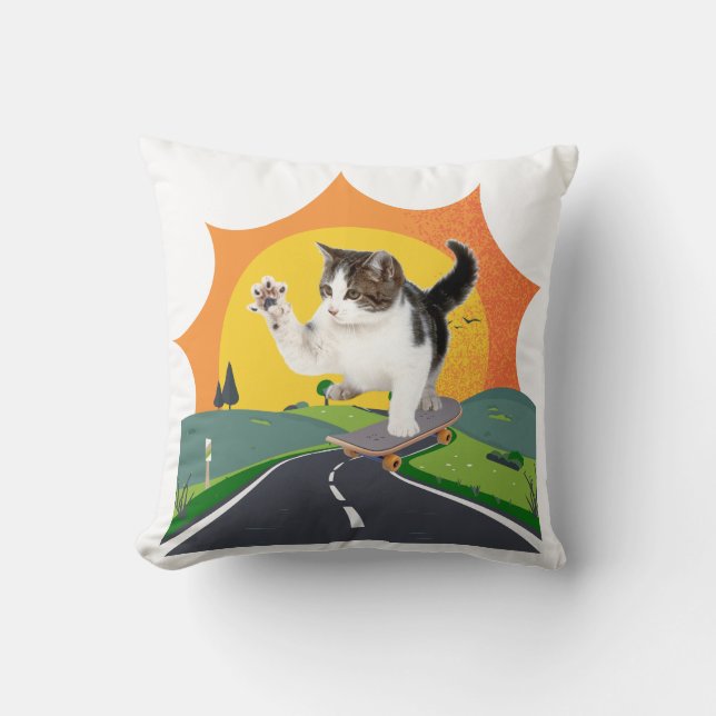 Skatebroading Cat Cushion (Front)