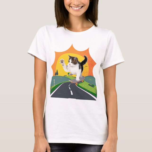Skatebroading Cat T-Shirt (Front)
