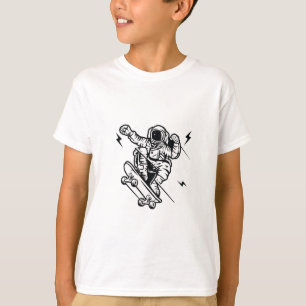 Skater Astronaut Black Line Art Tee
