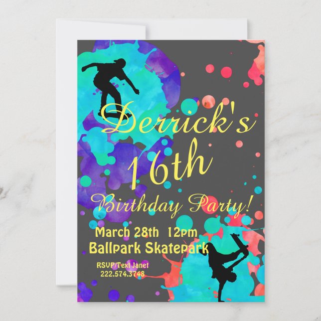 Skater Birthday  Invitation (Front)